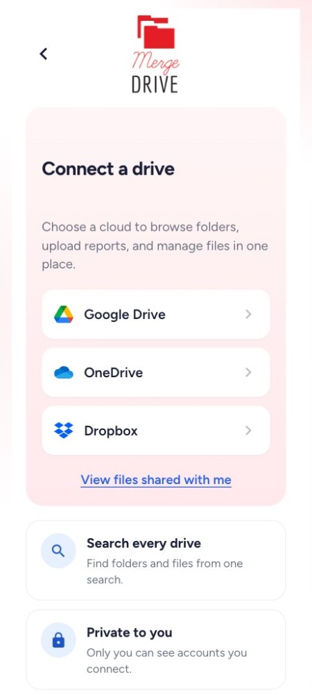Merge Drive connect a drive screen